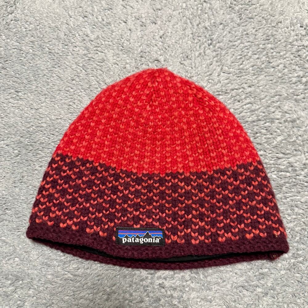 Patagonia Fleece Lined Ski Beanie Winter Hat Red